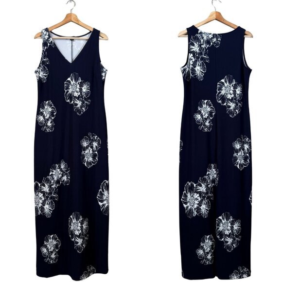 Boston Proper Floral V-Neck Maxi Dress Womens Small Blue Slit Wedding Party NWOT - Picture 1 of 14